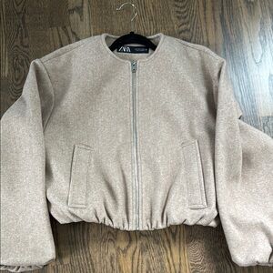 Zara Cream Bomber Jacket with Textured Fabric